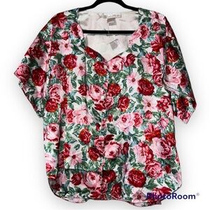 Vintage Nicole Stevens 2X floral pajama top blouse workwear new with tags